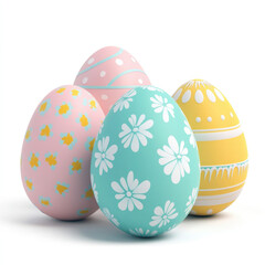 Four decorated easter eggs isolated on transparent background