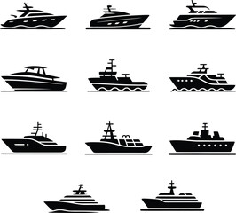 Luxury Yacht and Boat Vector Collection, Isolated with white background.
