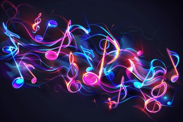 Abstract Music Notes With Glowing Colorful Neon Effect