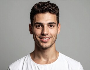 Fototapeta premium A picture of a handsome man wearing a white sweater and with black hair.