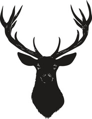 Naklejka premium Deer head silhouette vector, hand drawn style with large antlers, isolated on white — stock vector