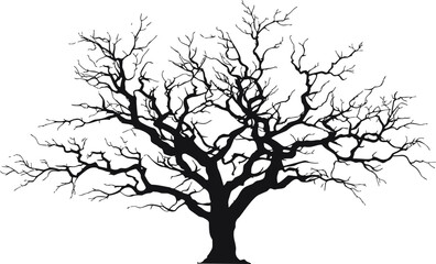 Obraz premium Bare tree silhouette vector, intricate leafless branches and thick trunk — stock vector
