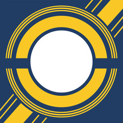 Concentric circles stripes in yellow and navy blue abstract design, Abstract geometric design with concentric yellow circles and dark blue background, featuring diagonal stripes for a dynamic feel.