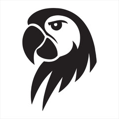 Bold black silhouette of a parrot s head with a fierce expression and sharp beak