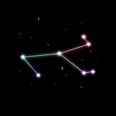 Illustration of the constellation Monoceros (Unicorn), black starry sky