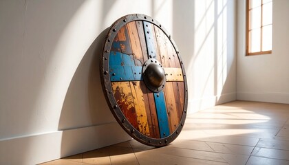 Viking Shield Against Wall in Bright Minimalist Hallway