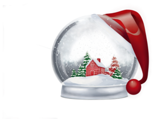 Magical Miniature Village in a Glass Snow Globe Ornament isolated on transparent background