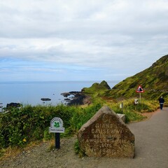 Coastal Trail By The Sea With Giant's Causeway Marker And Cliffside Scenery