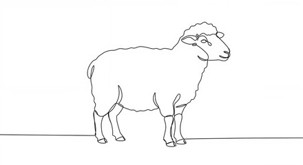 Standing sheep side view, symbolizing farming and innocence, against a white background with copy space
