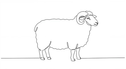 Obraz premium Standing ram with horns side view, representing strength and leadership, against a white background with copy space