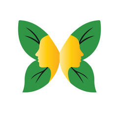Butterfly Silhouette of Faces Symbolizing Beauty and Nature Intertwined in a Harmonious and Visually Striking Representation on a White Background