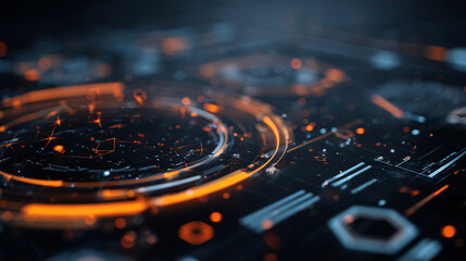Abstract technology background with glowing orange and blue elements
