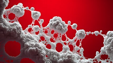 Abstract interconnected fractal structure with a bright red background generative ai