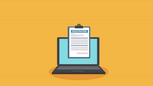 Registration form on clipboard on laptop
