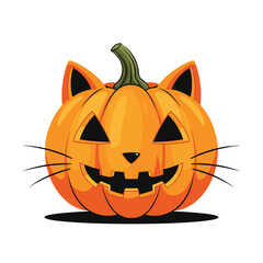 A cute cat pumpkin carved for a spooky fun Halloween celebration.