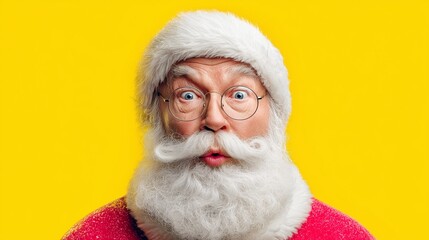 Surprised Santa Claus face on yellow background