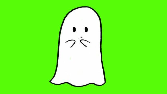 Ghost Eating Pizza Cartoon Hand Drawn Green Screen Overlay
