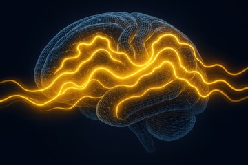 Obraz premium Illuminating the Mind: A vibrant visualization of the human brain, interconnected by dynamic energy pathways, symbolizing the intricate processes of thought, innovation, and consciousness.