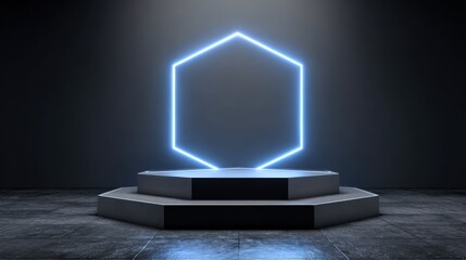 futuristic glowing hexagon on a stage