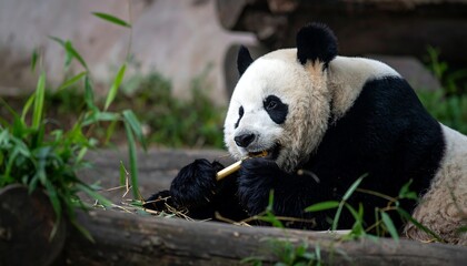 Obraz premium Panda eating bamboo
