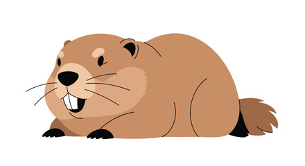 A cartoon groundhog looks happily toward the viewer showing its teeth.