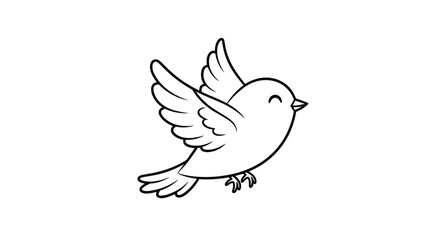 Fototapeta premium A cute cartoon bird is joyfully flying with its wings spread wide.