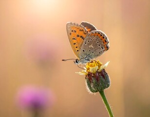 Butterfly on flower, soft light