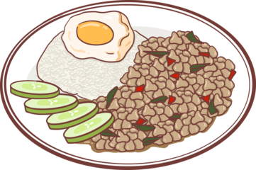 illustration of krapaw moosab (stir-fried minced pork with basil)