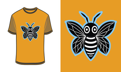Graphic bee face with large circular eyes striped body orange Tshirt mockup insect