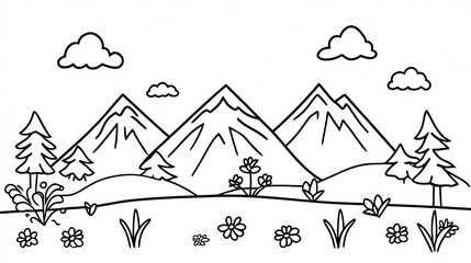 Simple black and white mountain landscape