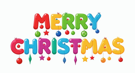 Colorful Merry Christmas Text with Ornaments.