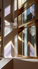 Naklejka premium Sunlight streaming through modern geometric window design