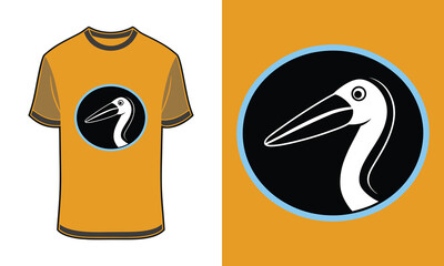 Minimalist graphic a pelican head with a long beak an orange t-shirt Tshirt mockup
