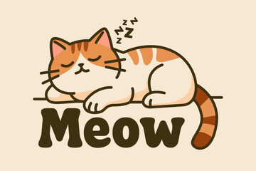 Cartoon cat sleeping peacefully above the word 