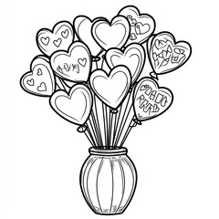 Heart balloons bouquet in vase for love, romance, greetings, gift and celebration design