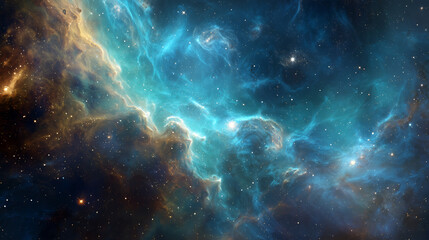 Fototapeta premium Abstract Nebula And Galaxies In Deep Space With Streaks Of Teal And Brown Light