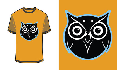 Minimalist Tshirt mockup owl face graphic with large eyes orange vector
