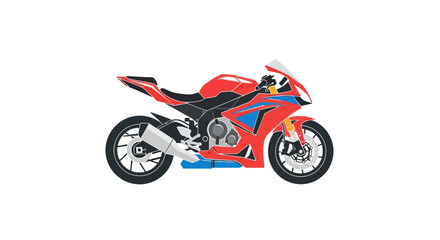 Red and Black Sport Motorcycle with Silver Exhaust and Blue Accents.
