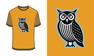 Minimalist Tshirt mockup owl graphic with blue outline orange bird icon