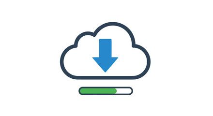 Simple cloud download icon with a blue downward arrow and green progress bar.