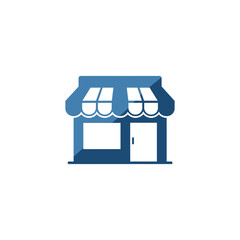 Blue store building standing alone with a door and window representing a small business or local shop in a simple, clean style.