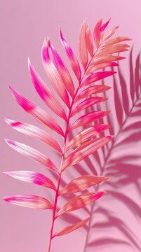 Bright pink leaf against a soft pastel background with shadows creating a beautiful contrast