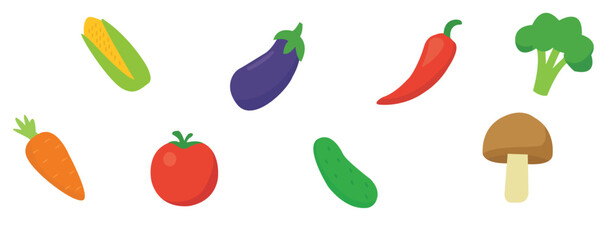 Flat Vector Illustration of Fresh Vegetables Set on White Background