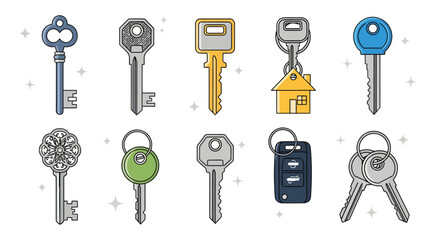 Collection of different keys and key fobs