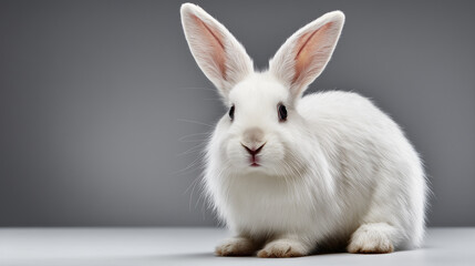 Obraz premium Happy White Bunny With Fluffy Fur And Big Ears