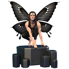 3D rendered male fantasy character as a dark butterfly isolated on transparent background