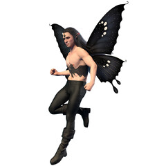 3D rendered male fantasy character as a dark butterfly isolated on transparent background