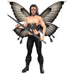 3D rendered male fantasy character as a dark butterfly isolated on transparent background