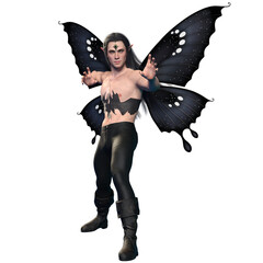 3D rendered male fantasy character as a dark butterfly isolated on transparent background
