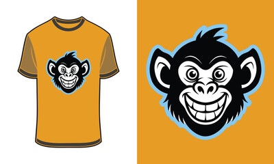 Orange t shirt with a bold cartoon monkey face graphic Tshirt mockup vector
